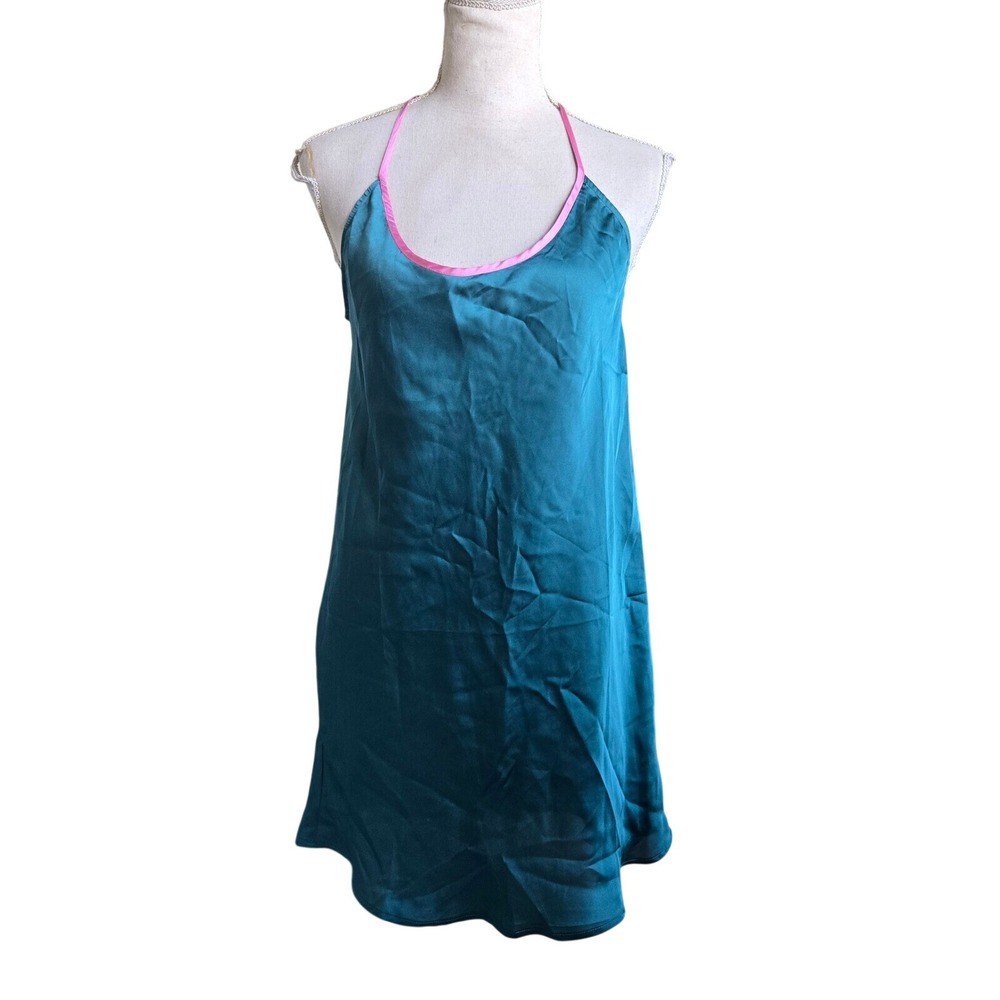 Free People Size Small Teal Slinky Intimates Short Mini Lounge Slip Dress